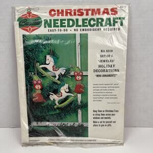 Vintage Christmas Ornament Kit Needlecraft Jeweled Mini 8319 Bears Horses